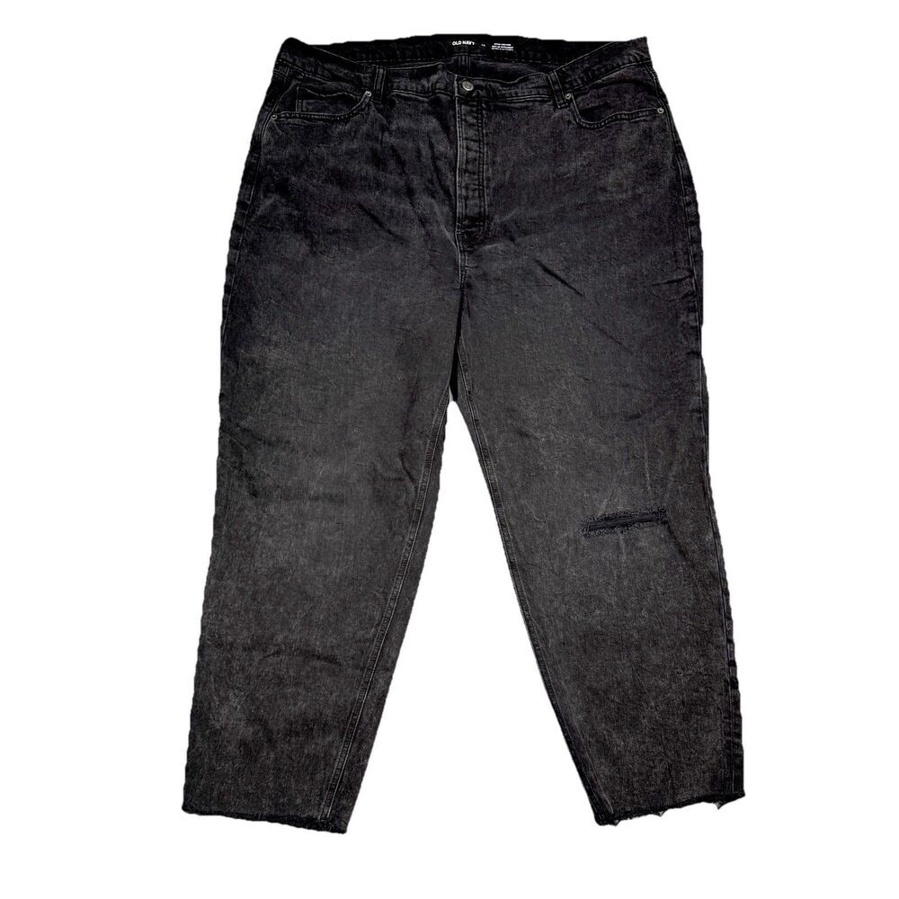 Old Navy Sky Hi Jeans Womens Plus 24 Black Distressed Button Straight 44 x 27